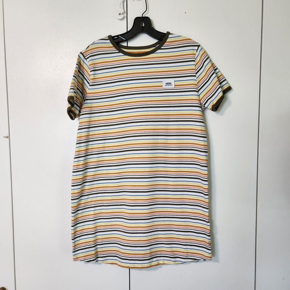 Vans Off The Wall Womens Large Stripe T Shirt Dress Multicolor Casual L Skate